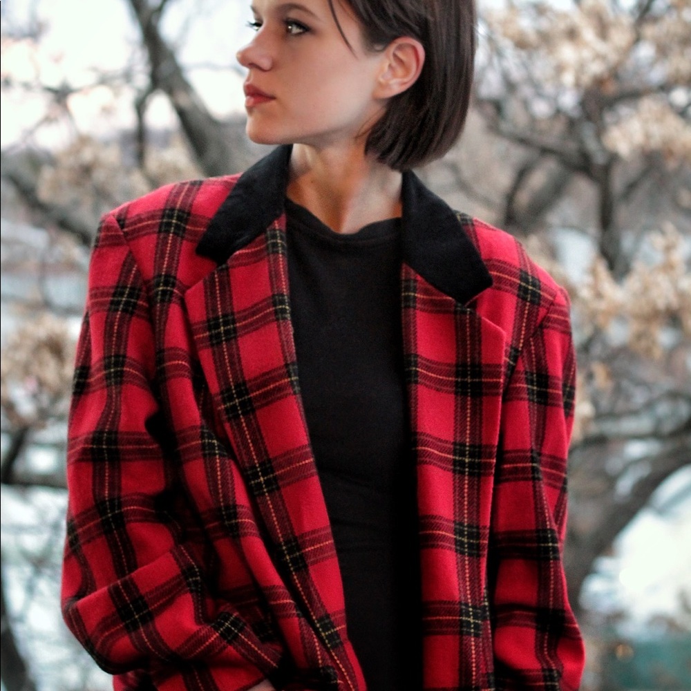 Red + Black Plaid Blazer